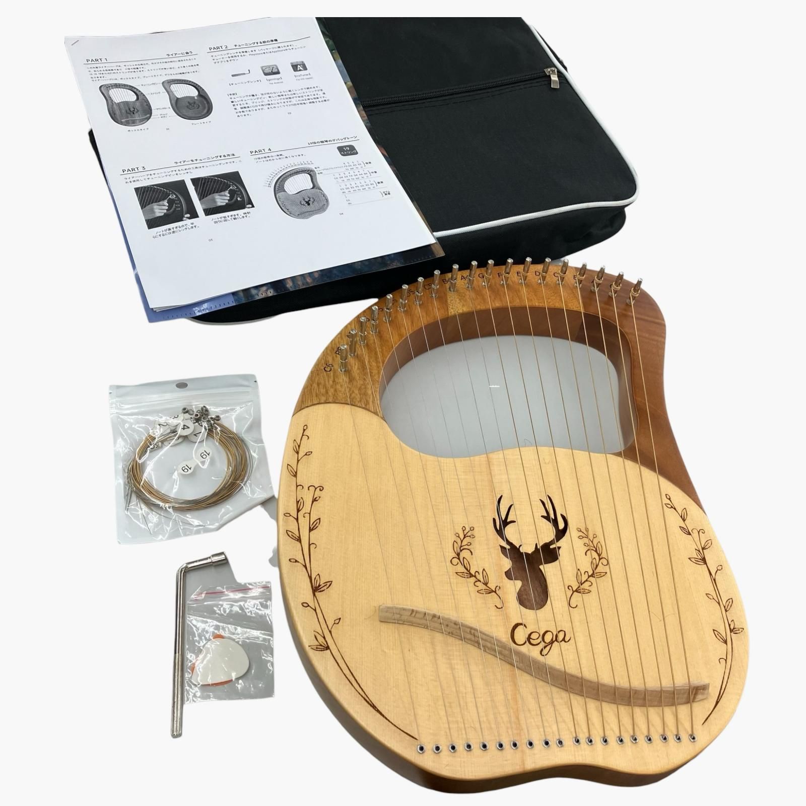 186000 現状品 Cega ハープ 19弦 木製 鹿デザイン - メルカリ