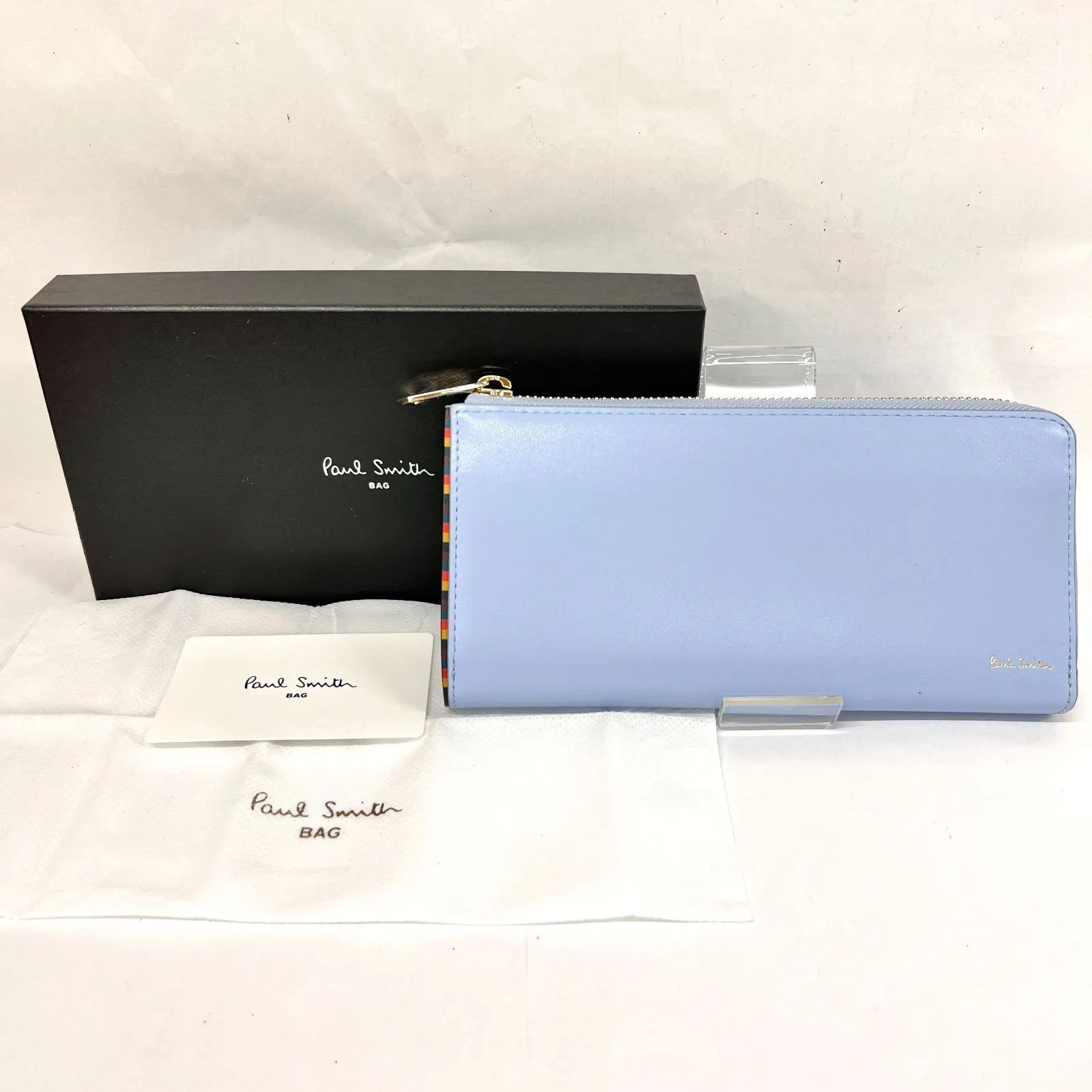 SD9987 新品未使用！ Paul Smith ポールスミス ブライトストライプトリム L字ファスナー 長財布 ロングウォレット レザー サックスブルー 16,416円