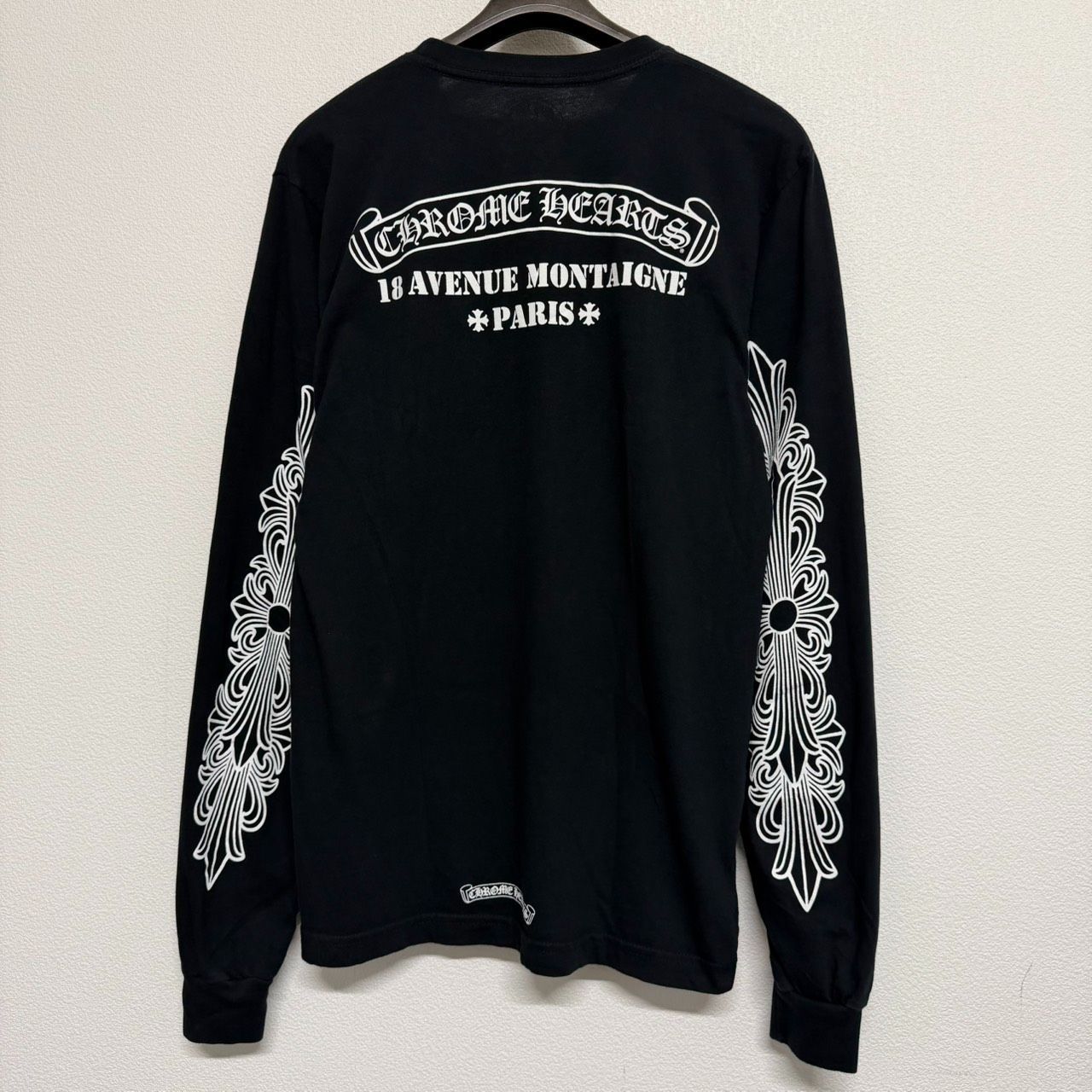 CHROME HEARTS クロムハーツ パリ限定 ホースシュー スクロールラベル 長袖Tシャツ ロンT 黒 ブラック メンズ レディース Mサイズ 極美品 3149