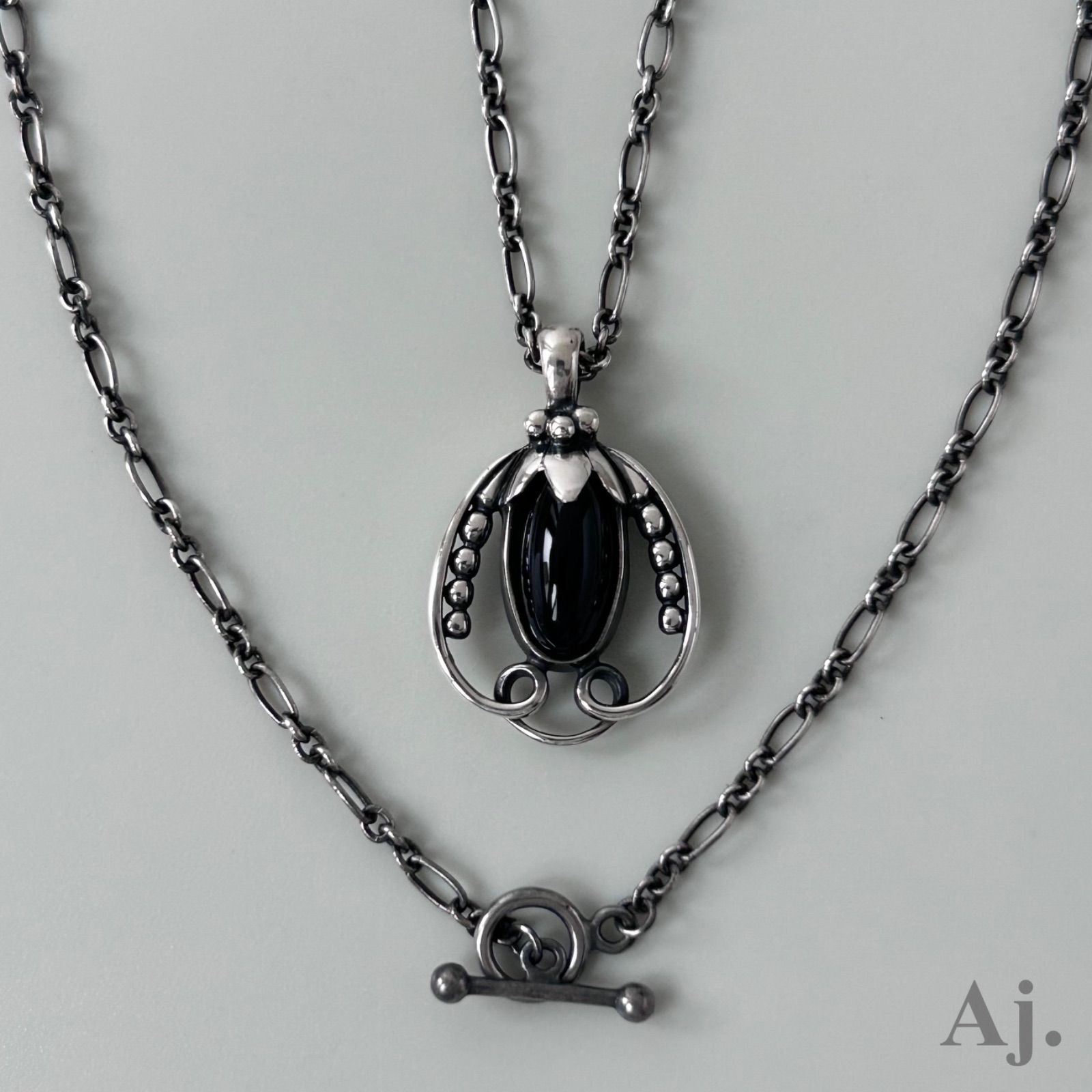 ◇ジョージジェンセン◇清掃消毒済 2002年 ネックレス Ag925 12.32 ジョージジェンセン 復刻 ネックレス ペンダント ブラックアゲート