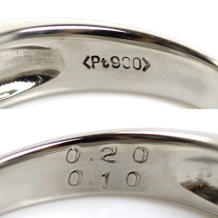 中古美品 Pt900プラチナリング 6g Pt900プラチナ リング・指輪 ダイヤモンド0.20ct/0.10ct 10号 6.0g