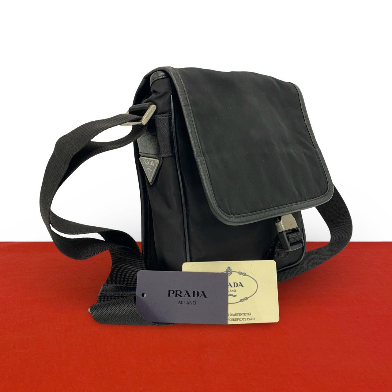 極 美品 PRADA プラダ 三角 ロゴ 金具 テスート ナイロン サフィアーノ