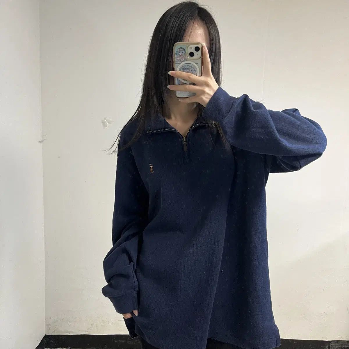 ポロ ネイビー ハーフジップ ニット