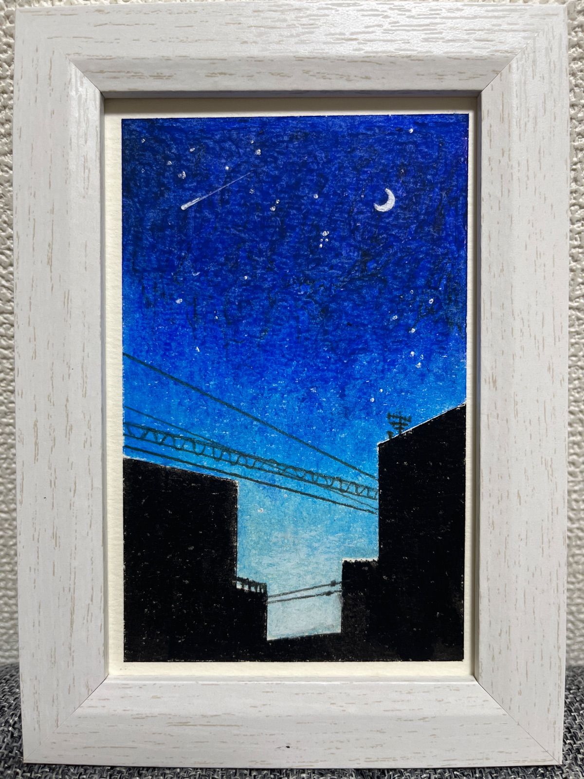 オイルパステル画 原画 『三日月と流れ星』 - メルカリ