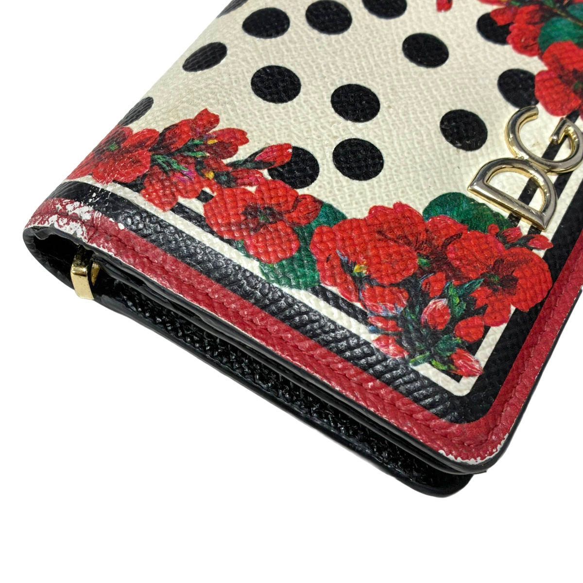 DOLCE&GABBANA 二つ折り財布 花柄 DOLCE&GABBANA ドルチェ＆ガッバーナ ドットフラワーコンパクト