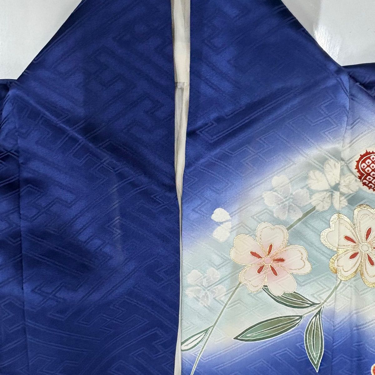 振袖 身丈159cm 裄丈65cm M 袷 御所車 桜 金銀彩 金糸 青 正絹 秀品
