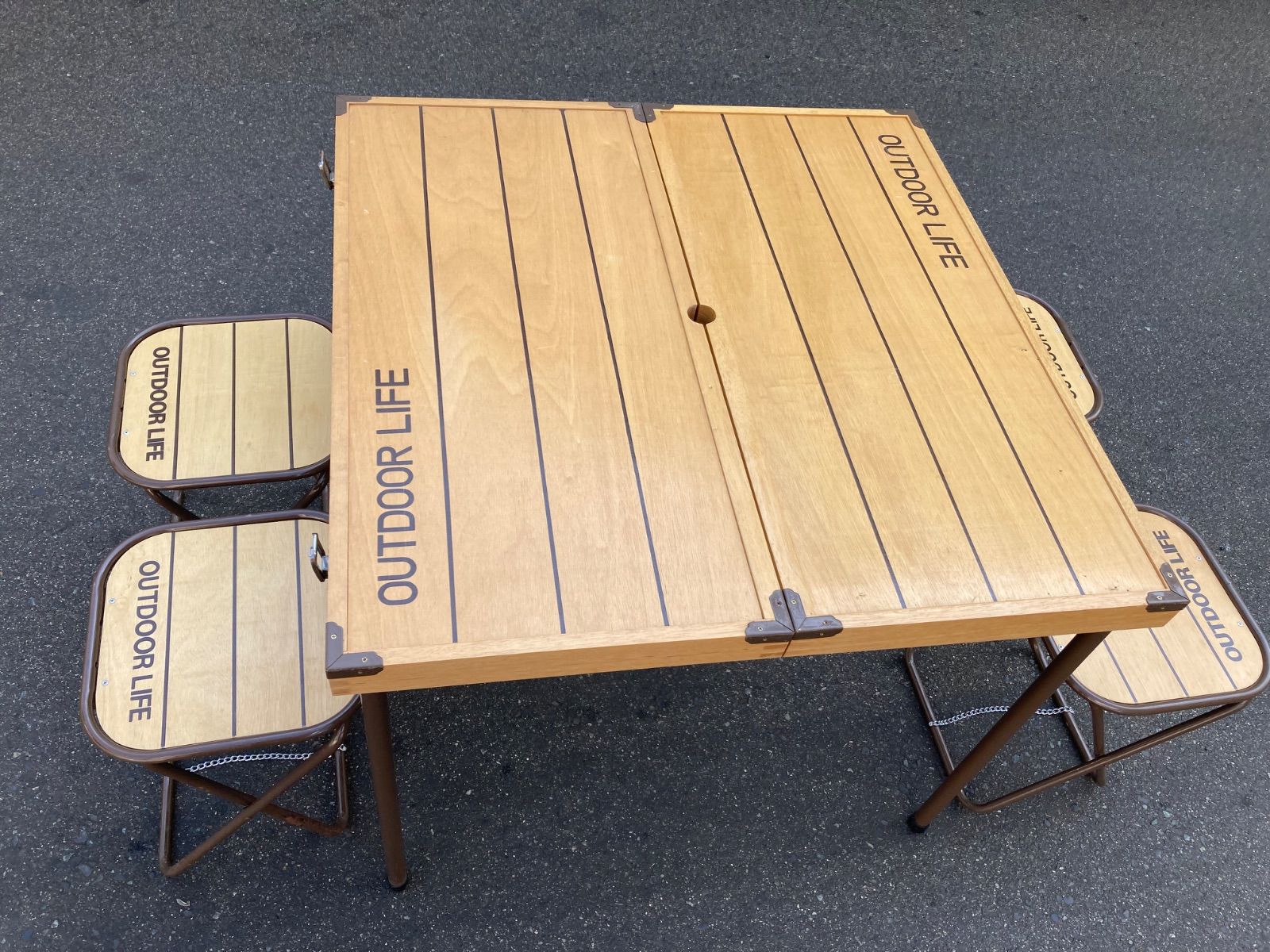未使用　木製　ピクニックテーブル　チェア 4脚セット OUTDOOR LIFE 中古品】木製 ピクニックテーブル チェア 4脚セット OUTDOOR LIFE