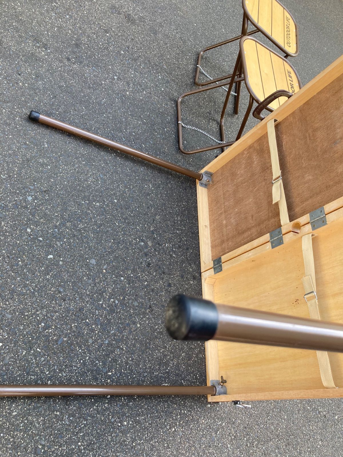 中古品】木製 ピクニックテーブル チェア 4脚セット OUTDOOR LIFE