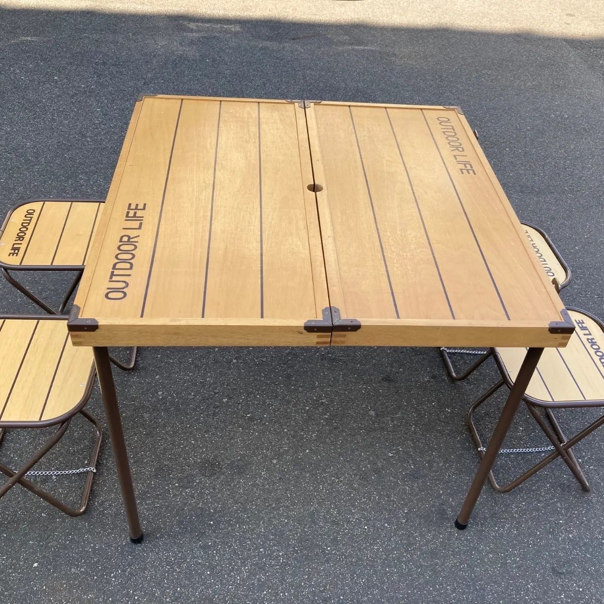 未使用　木製　ピクニックテーブル　チェア 4脚セット OUTDOOR LIFE 中古品】木製 ピクニックテーブル チェア 4脚セット OUTDOOR LIFE