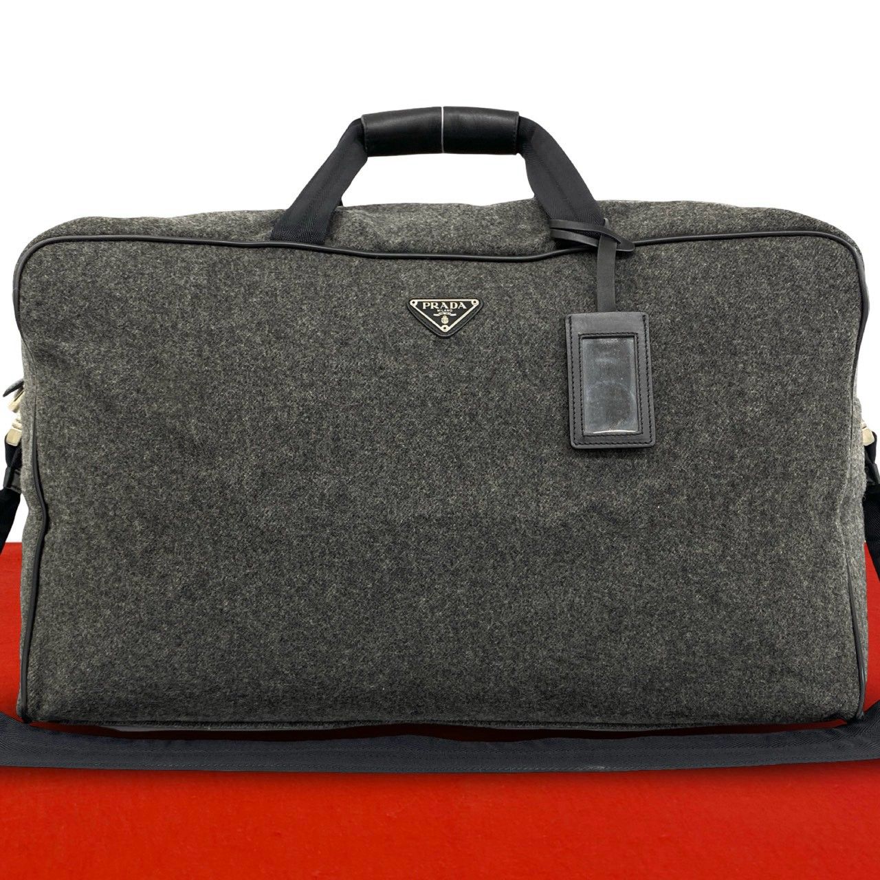 極 美品 PRADA プラダ 三角ロゴ プレート トライアングル 金具 ウール