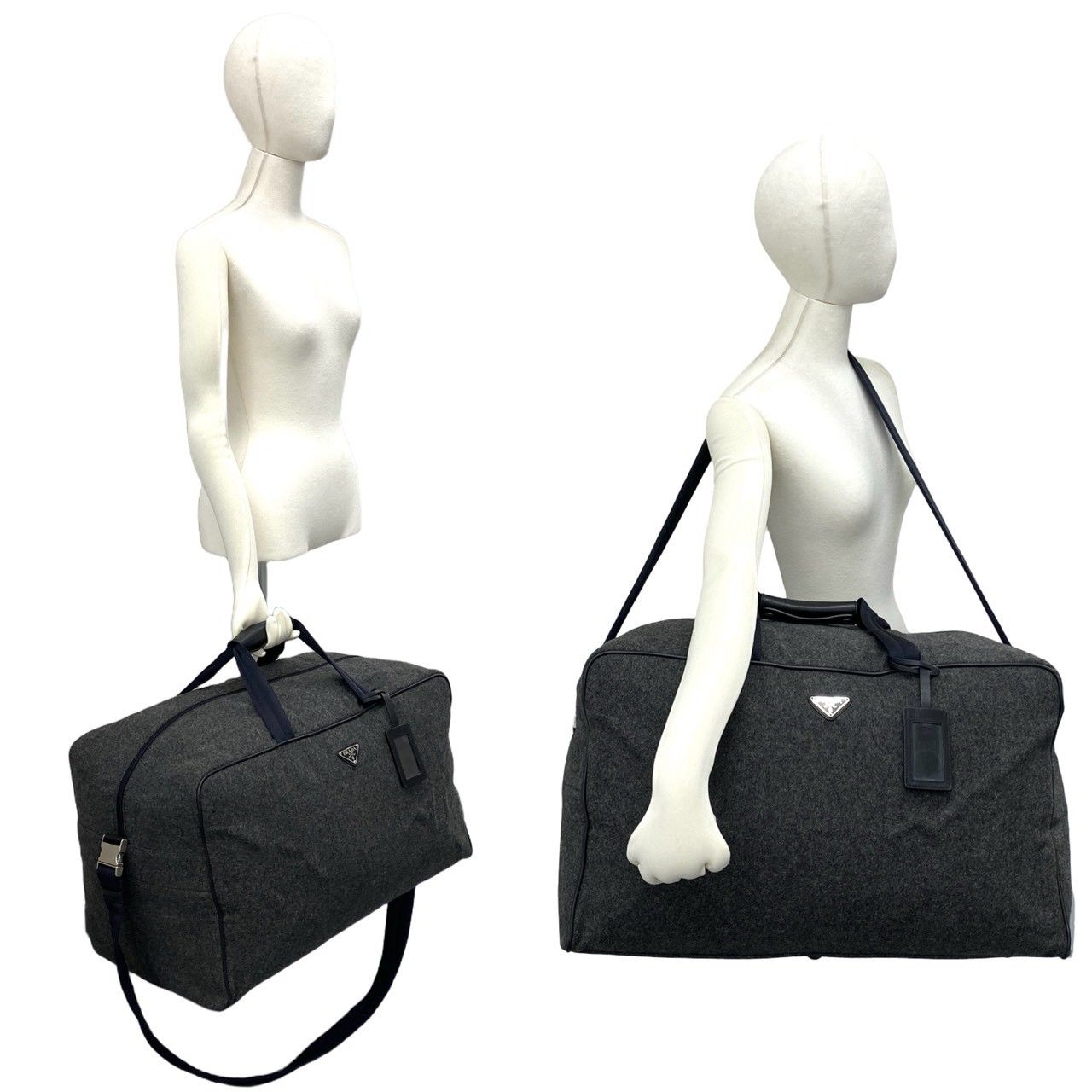 極 美品 PRADA プラダ 三角ロゴ プレート トライアングル 金具 ウール