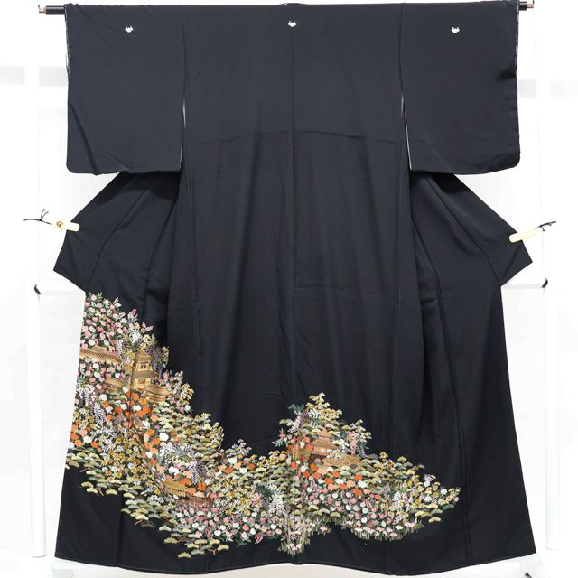 【京松】黒留袖 刺繍 五つ紋 播州刺繍 着物 正絹 美品 身丈約156cm 裄丈約61.5cm kyo8z09-1759 11,550円