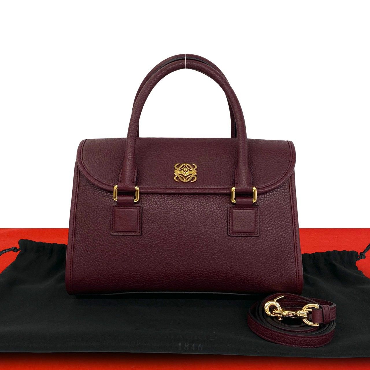 ほぼ未使用 袋付 LOEWE ロエベ アナグラム ロゴ 金具 レザー 本革 2way