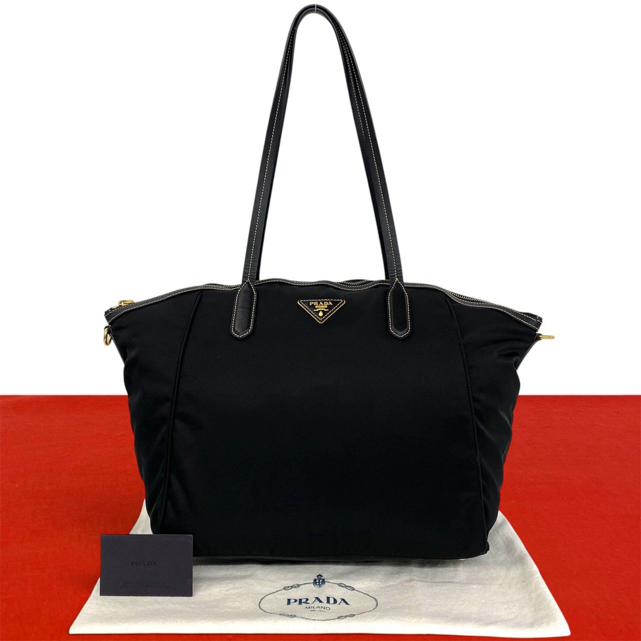 極 美品 保存袋付き PRADA プラダ 三角ロゴ 金具 テスート ポコノ