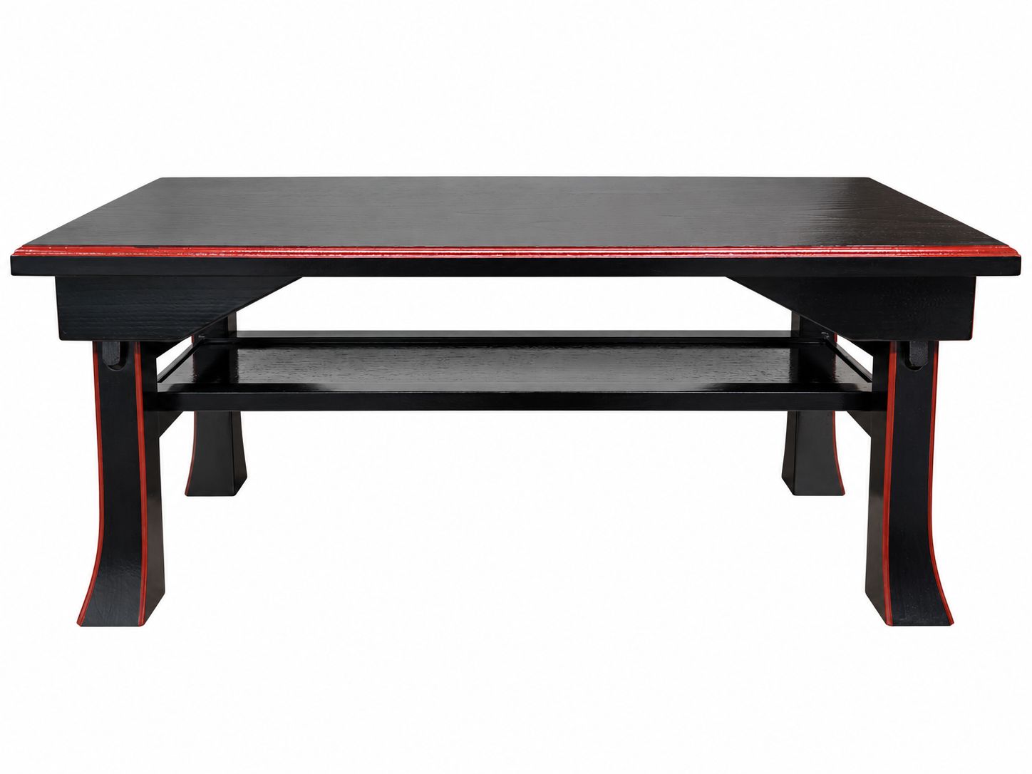 国産 新品 黒艶塗 二月堂机20号 棚板付き 折りたたみ式 幅60cm 黒面朱