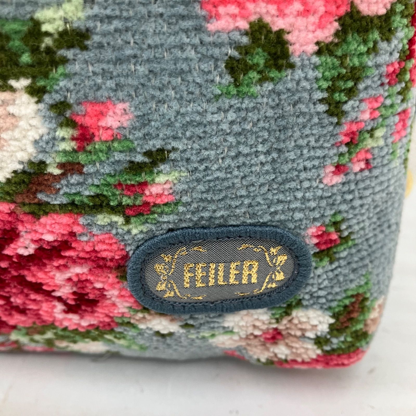 9512 FEILER フェイラー ハンドバッグ 巾着バッグ グレー 花柄 ローズ