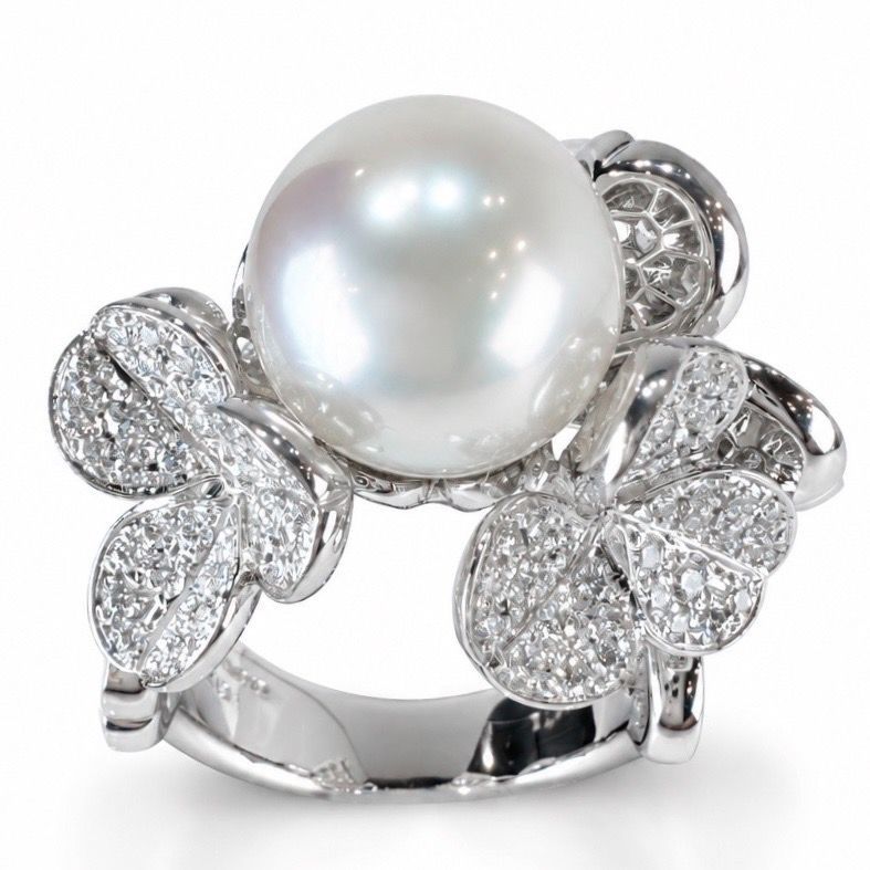 MIKIMOTO ミキモト Fortune Leaves K18(WG) パール約12.7mm ダイヤ1.18ct リング 13号 1,880,000円