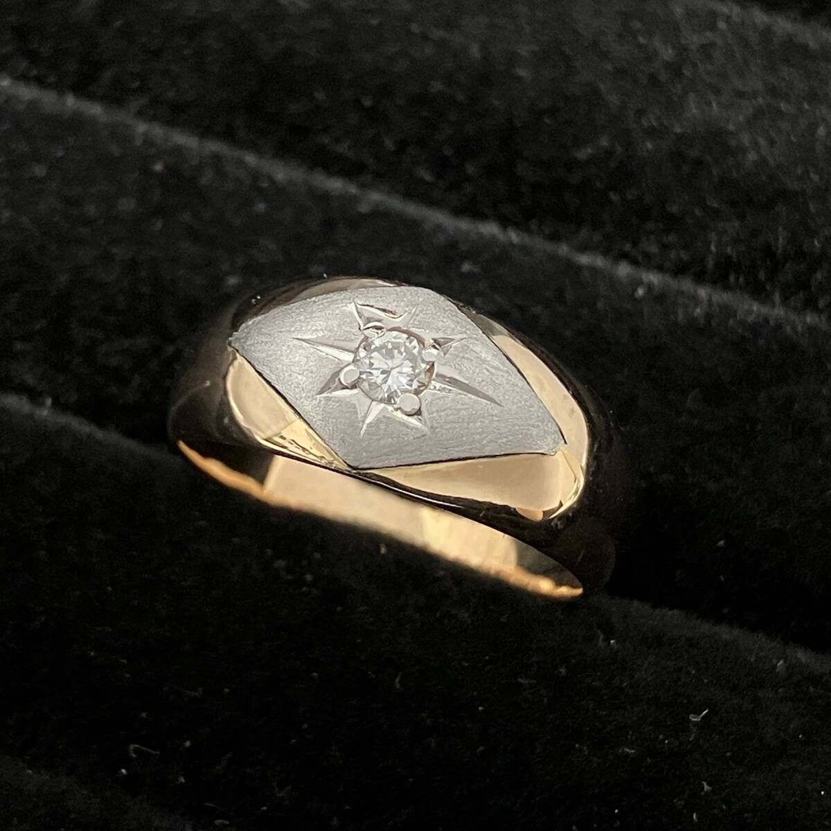 鑑別カード付 新品仕上済み コンビ 天然ダイヤモンド0.10ct デザイン リング K18 Pt 14号 6.0g プラチナ 金 イエロー ゴールド 指輪 222,511円