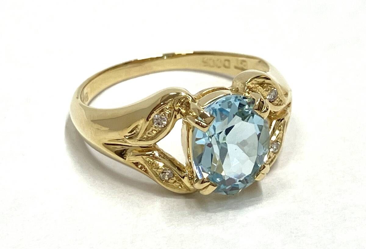 4.4g 【研磨済み】K18 750 天然 ブルートパーズ ダイヤ0.05ct リング 指輪 #15 ソーティング付き 105,380円