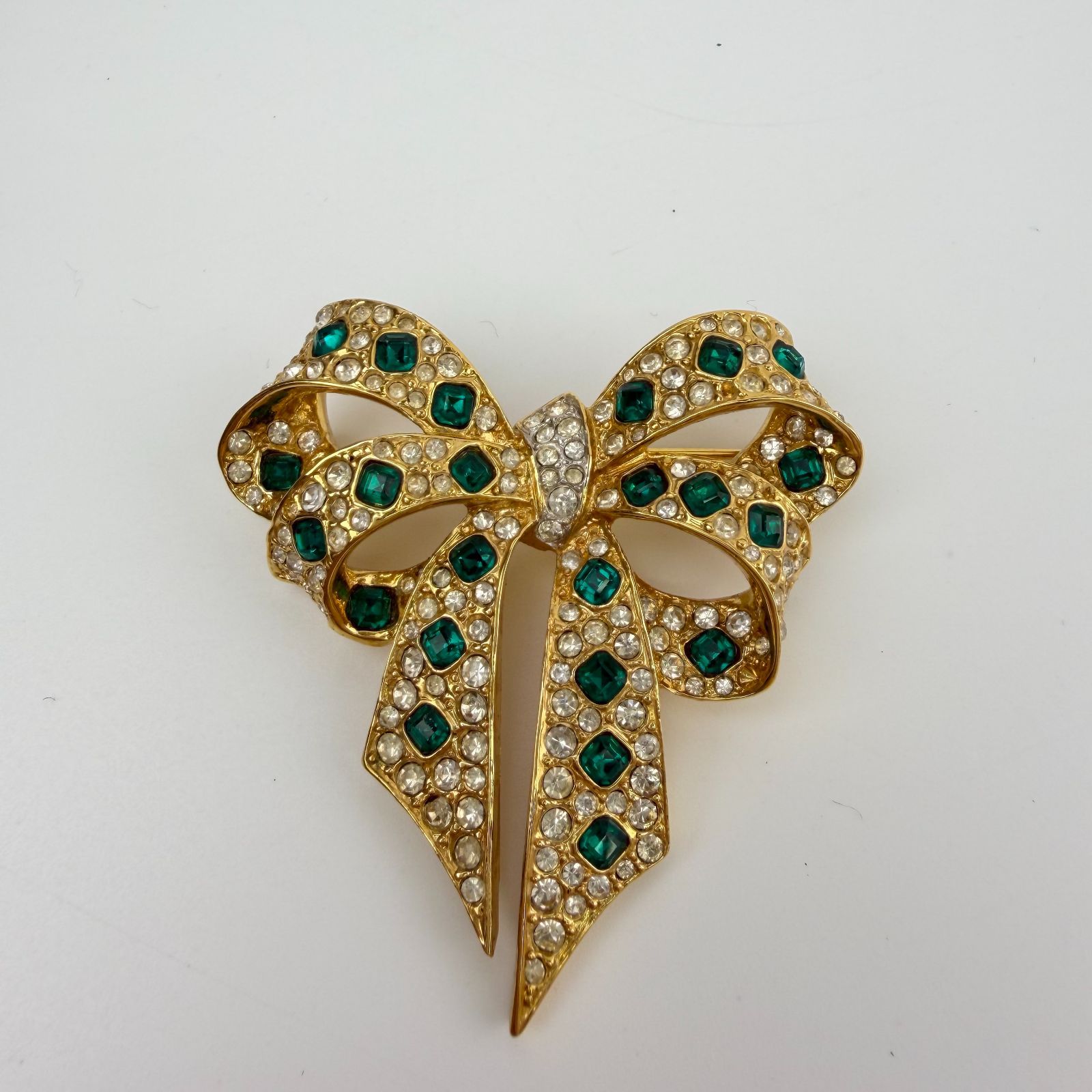 中古】Nina Ricci ニナリッチ リボン グリーンビジュー ラインストーン