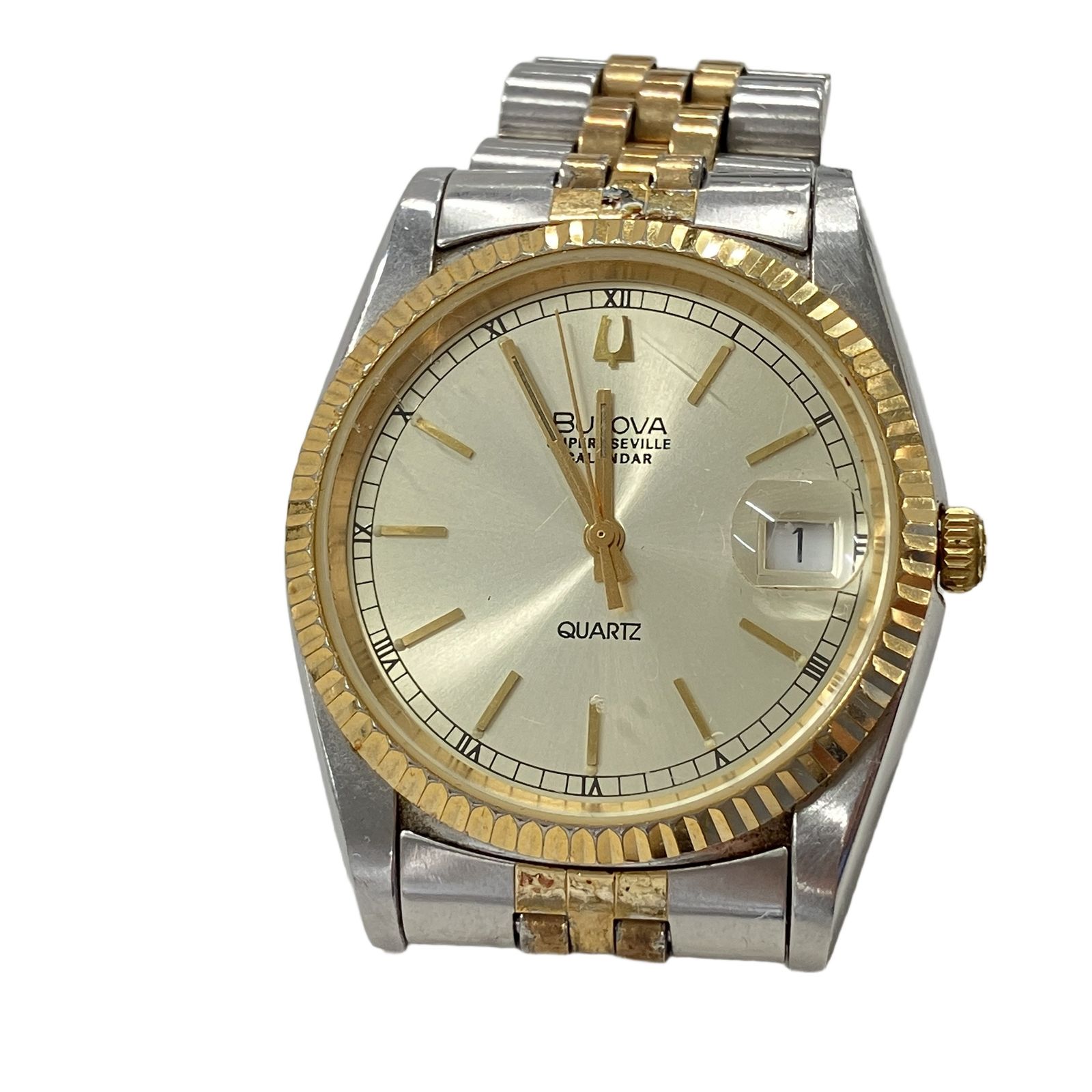 24010678 中古 Bulova98B343 メンズ腕時計箱・タグ・取説なし Bulova ブローバ Super seville calendar quartz 腕時計 不動 ジャンク