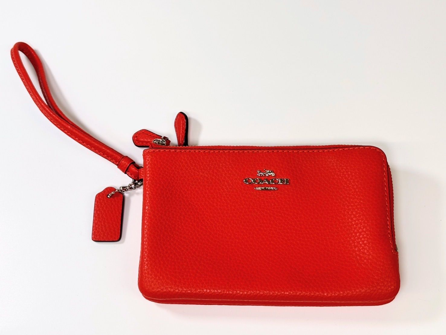 COACH コーチ ダブルジップ リストレット ポーチ オレンジ レザー
