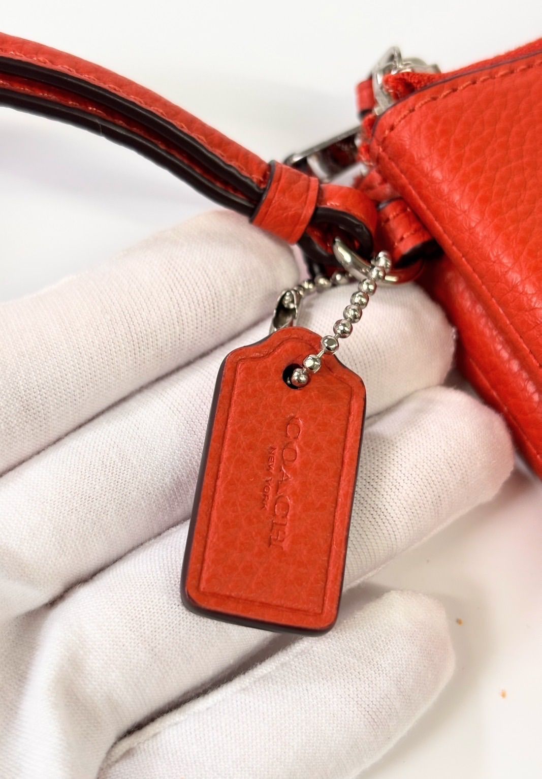 COACH コーチ ダブルジップ リストレット ポーチ オレンジ レザー