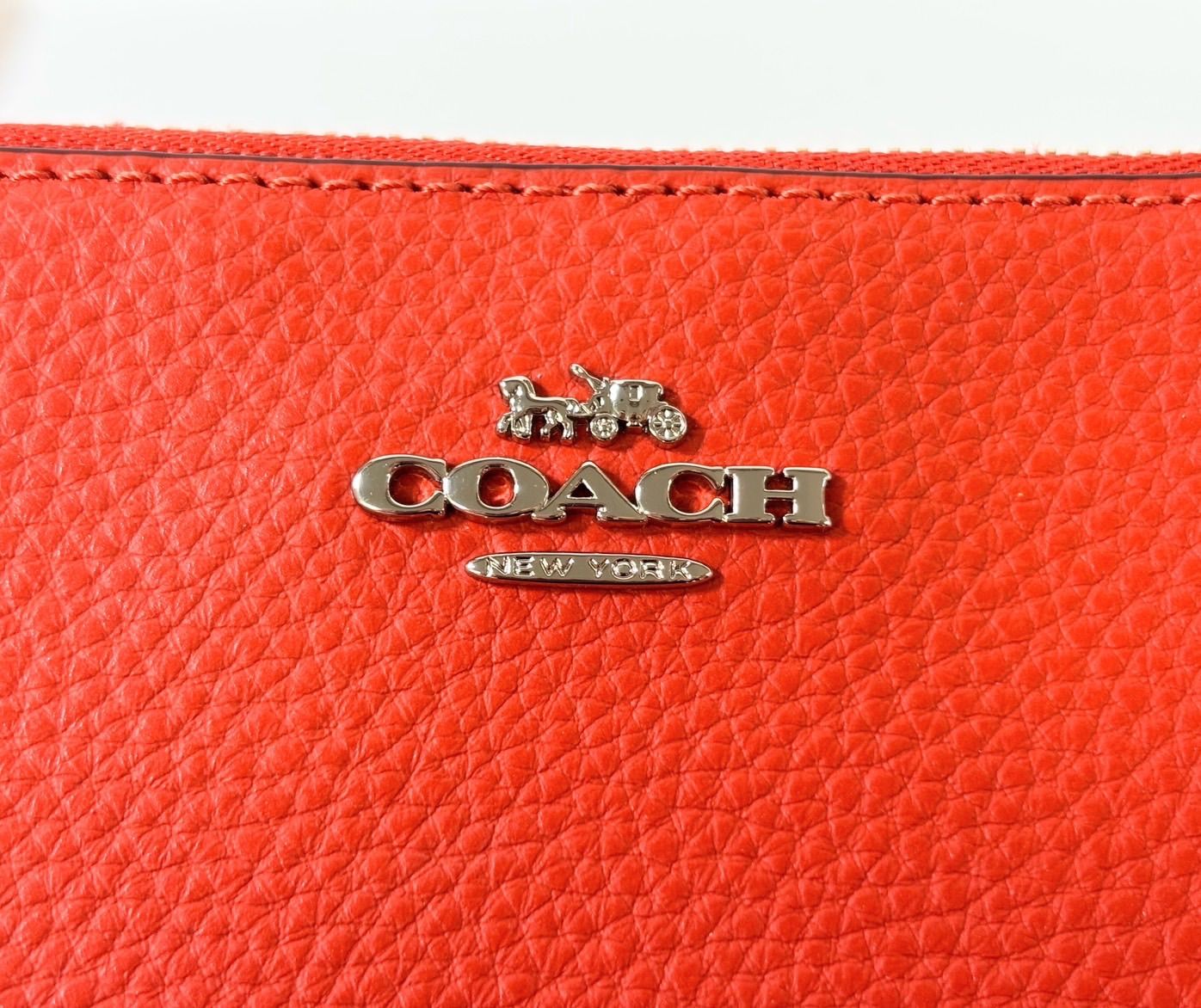 COACH コーチ ダブルジップ リストレット ポーチ オレンジ レザー