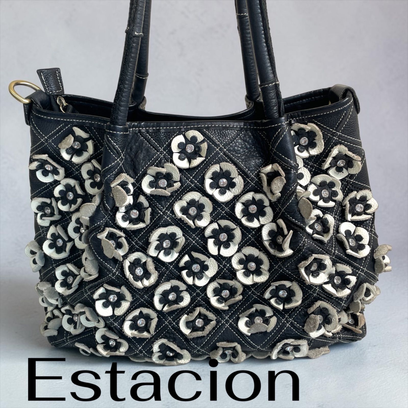 Estacion エスタシオン トートバッグ ブラック フラワーモチーフ