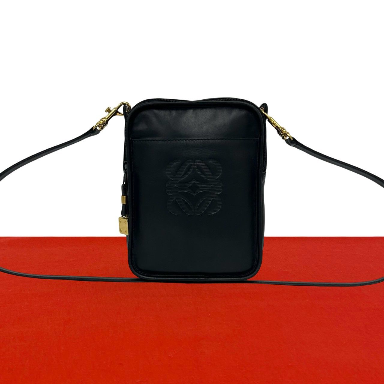 極 美品 LOEWE ロエベ ヴィンテージ アナグラム ロゴ レザー 本革 ミニ 