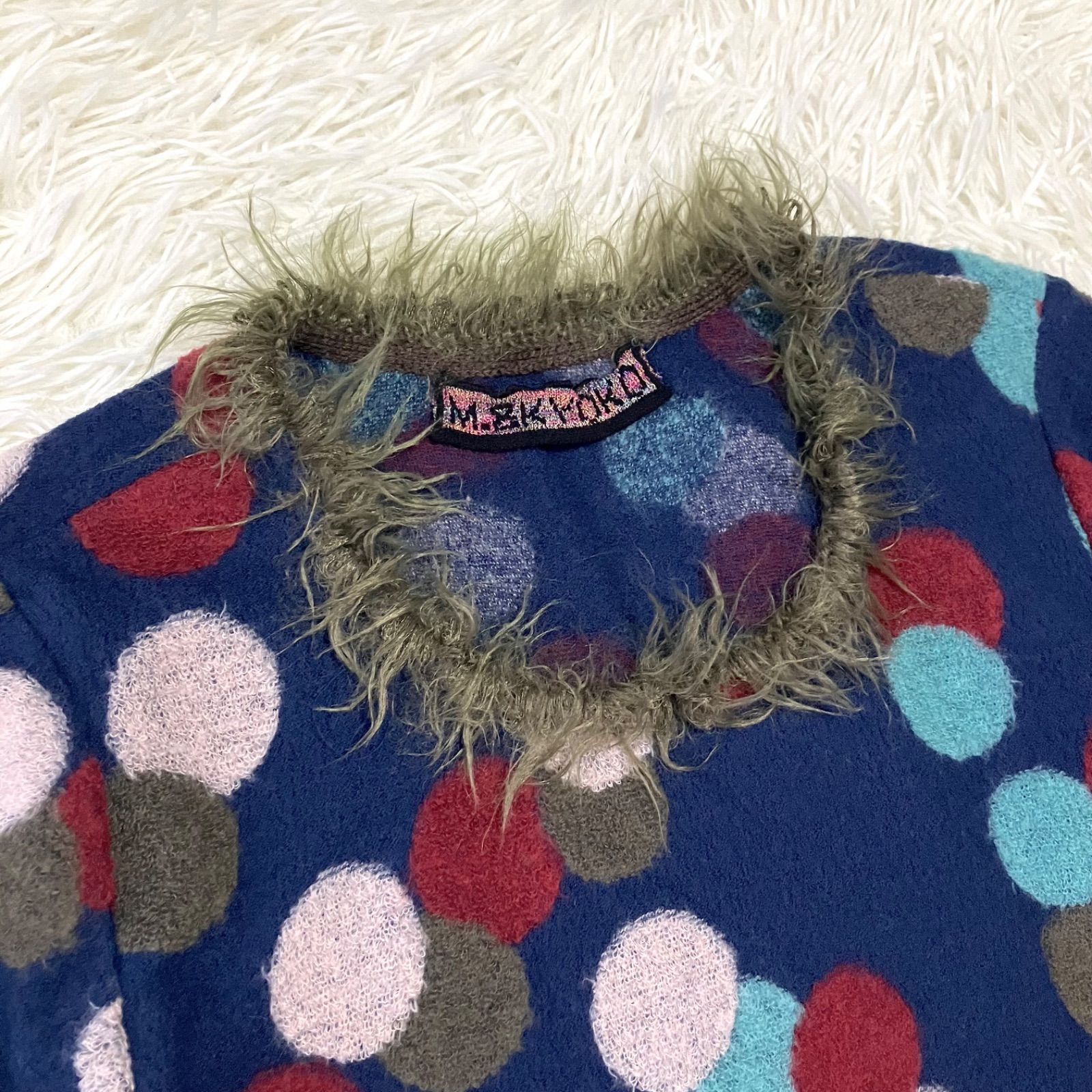 M.&KYOKO 変形デザインのニットワンピース ドット柄 マルチカラー