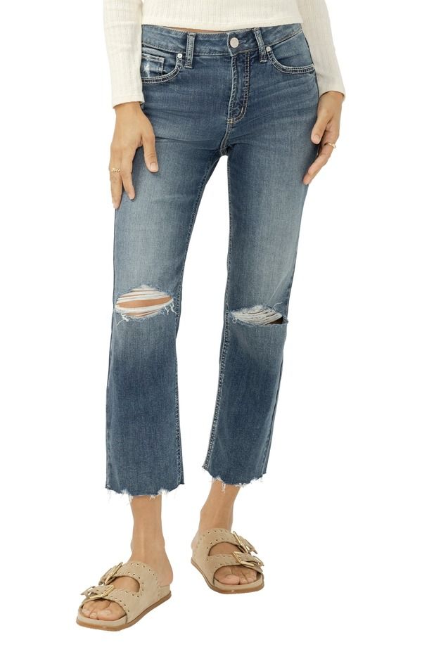 シルバー ジーンズ レディース ボトムス カジュアルパンツ ストレート Silver Jeans Co Avery Curvy Distressed Crop Straight Leg JeansYN