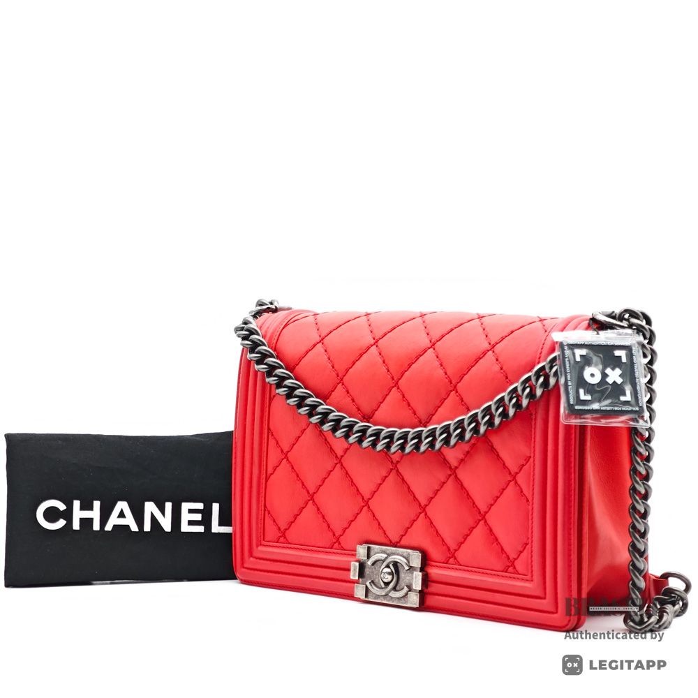 CHANEL シャネル ボーイシャネル カーフスキン レッド チェーンショルダーバッグ