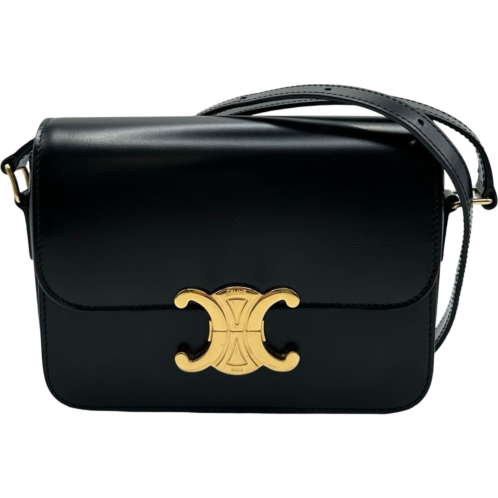 セリーヌ CELINE ティーントリオンフショルダー 188423 ブラック ゴールド金具 シャイニーカーフスキン レディース ショルダーバッグ 162,000円