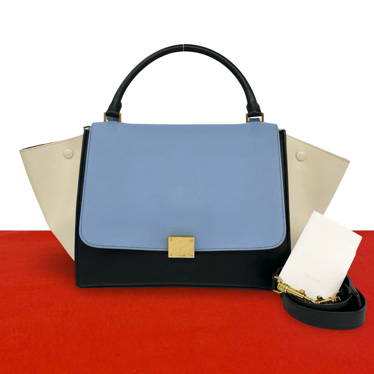極 美品 CELINE セリーヌ トラペーズ ミディアム トリコロール レザー 