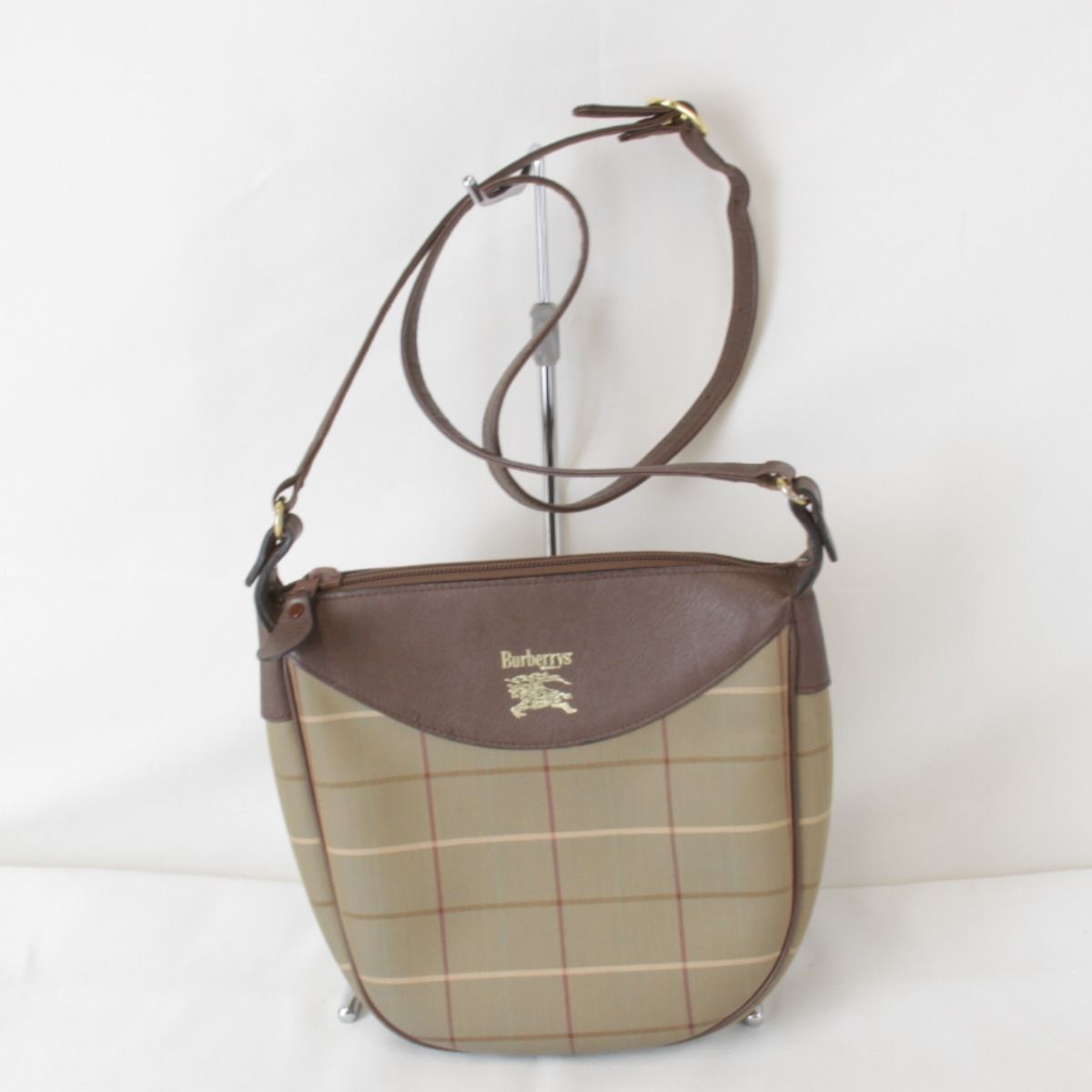 『USED』 バーバリー ショルダーバッグ レザー/キャンバス グレー×ブラウン