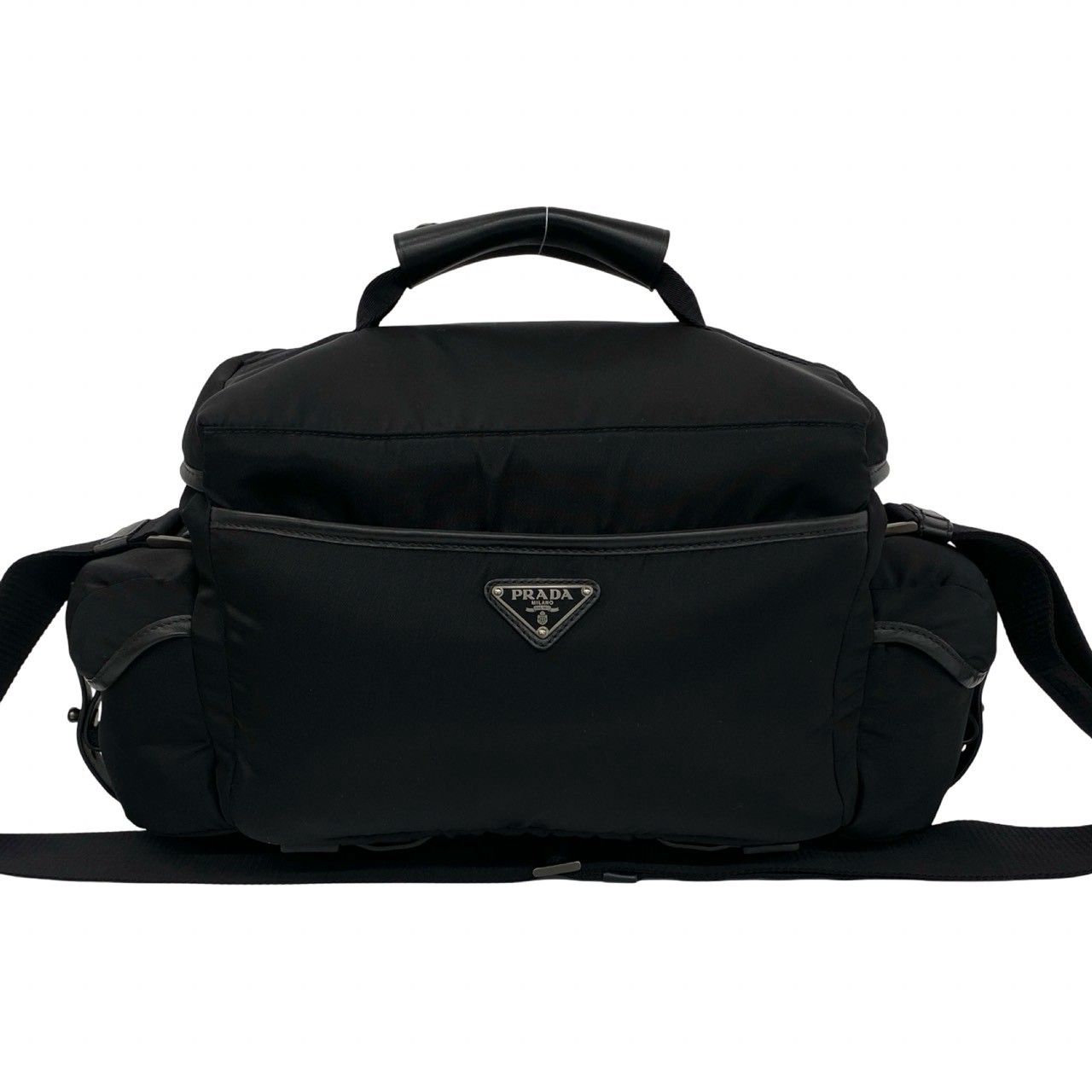 極 美品 PRADA プラダ 三角ロゴ 金具 テスート ナイロン レザー 本革 