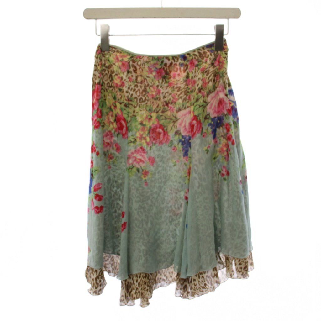 【美品】blugirl Blumarine 花柄×レオパード フレアスカート ブルマリン Blumarine フレアスカート ひざ丈 ヒョウ柄 レオパード 花
