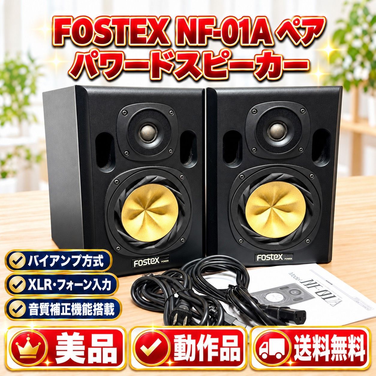 ☆動作品 送料無料 美品 FOSTEX フォステクス NF-01A ブラック ペア パワード ニアフィールド スタジオ モニター スピーカー