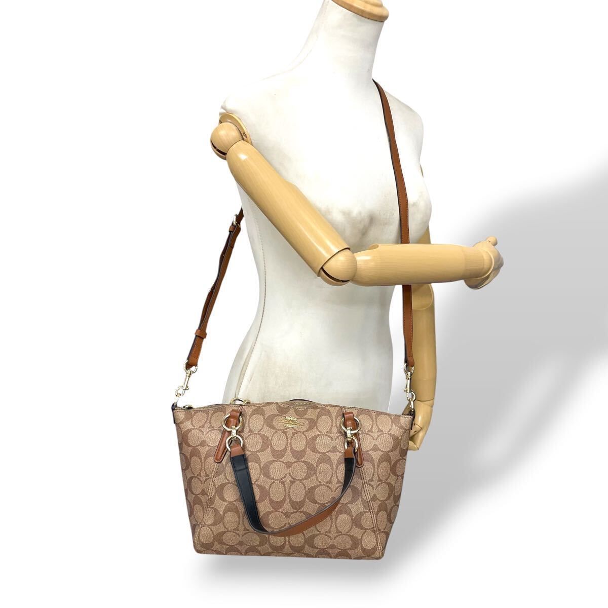 美品 COACH コーチ 2way ショルダーバッグ シグネチャー PVC レザー 茶 