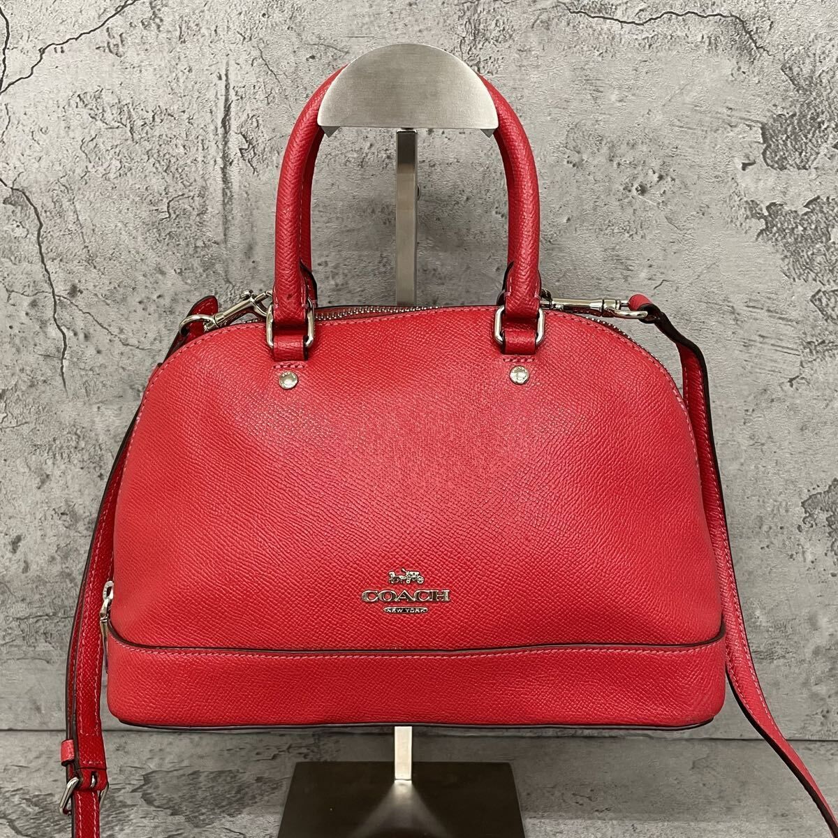 美品 COACH コーチ 2way ショルダーバッグ シエラ ドーム型 レザー 赤 レッド
