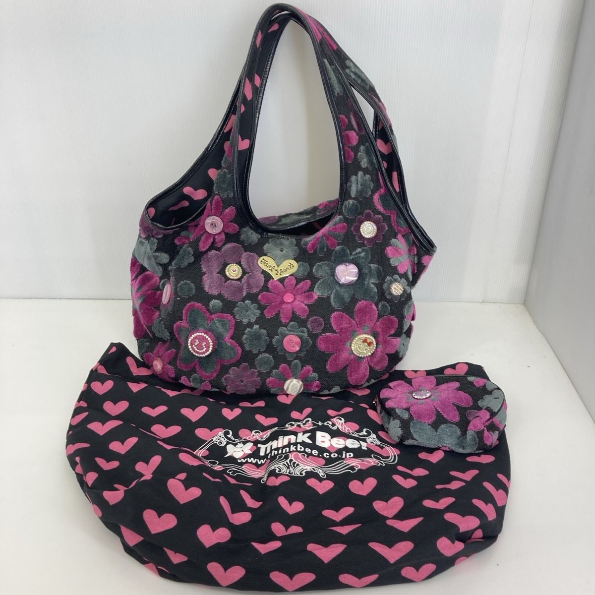 美品 Think Bee!/シンクビー ハンドバッグ/トートバッグ 2点セット 花