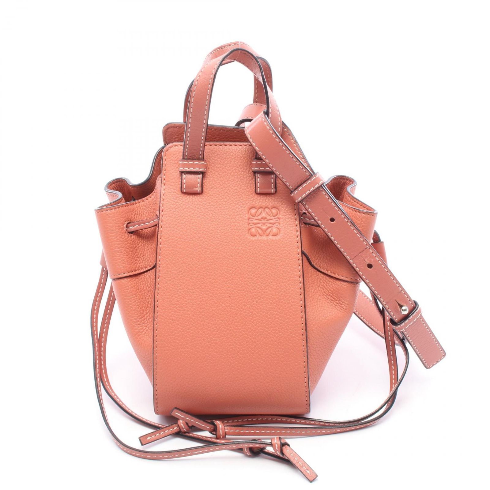 ロエベ LOEWE ハンドバッグ ハンモック ドローストリングバッグ ミニ 2WAY コーラルピンク レザー ハンモック ドローストリングバッグ ミニ レディース Used B