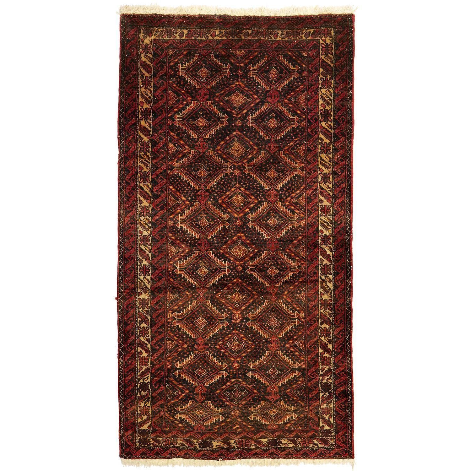 ペルシャ絨毯 バルーチ 手織り 171x105ｃｍ ウール balouch バルーチ 1950年代 1800×950mm セミアンティーク フックモチーフ