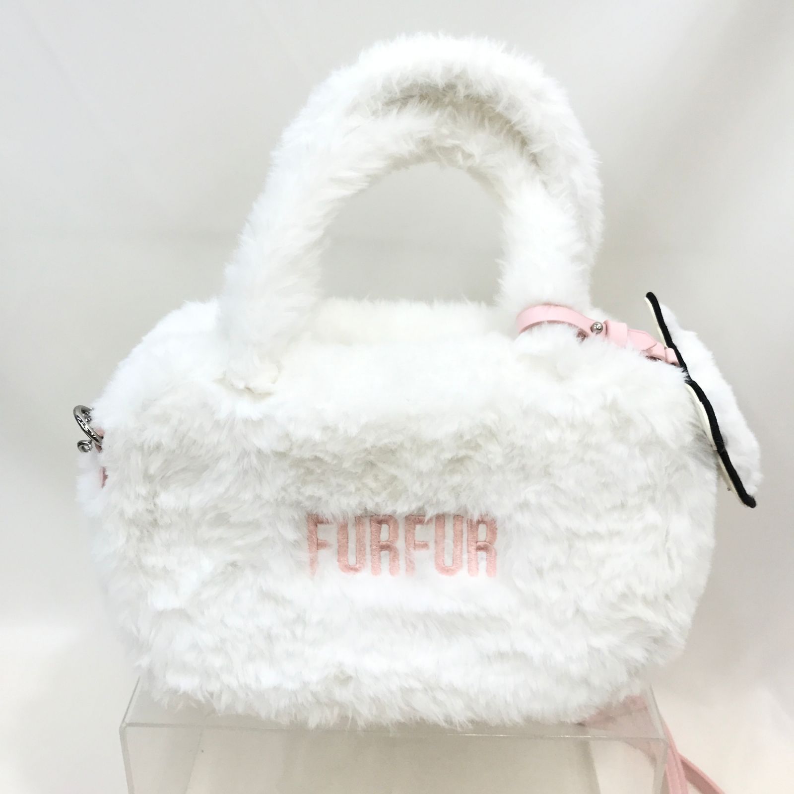 FURFUR×foxy ミラー付きエコファースクエアボストンバッグ ホワイト 