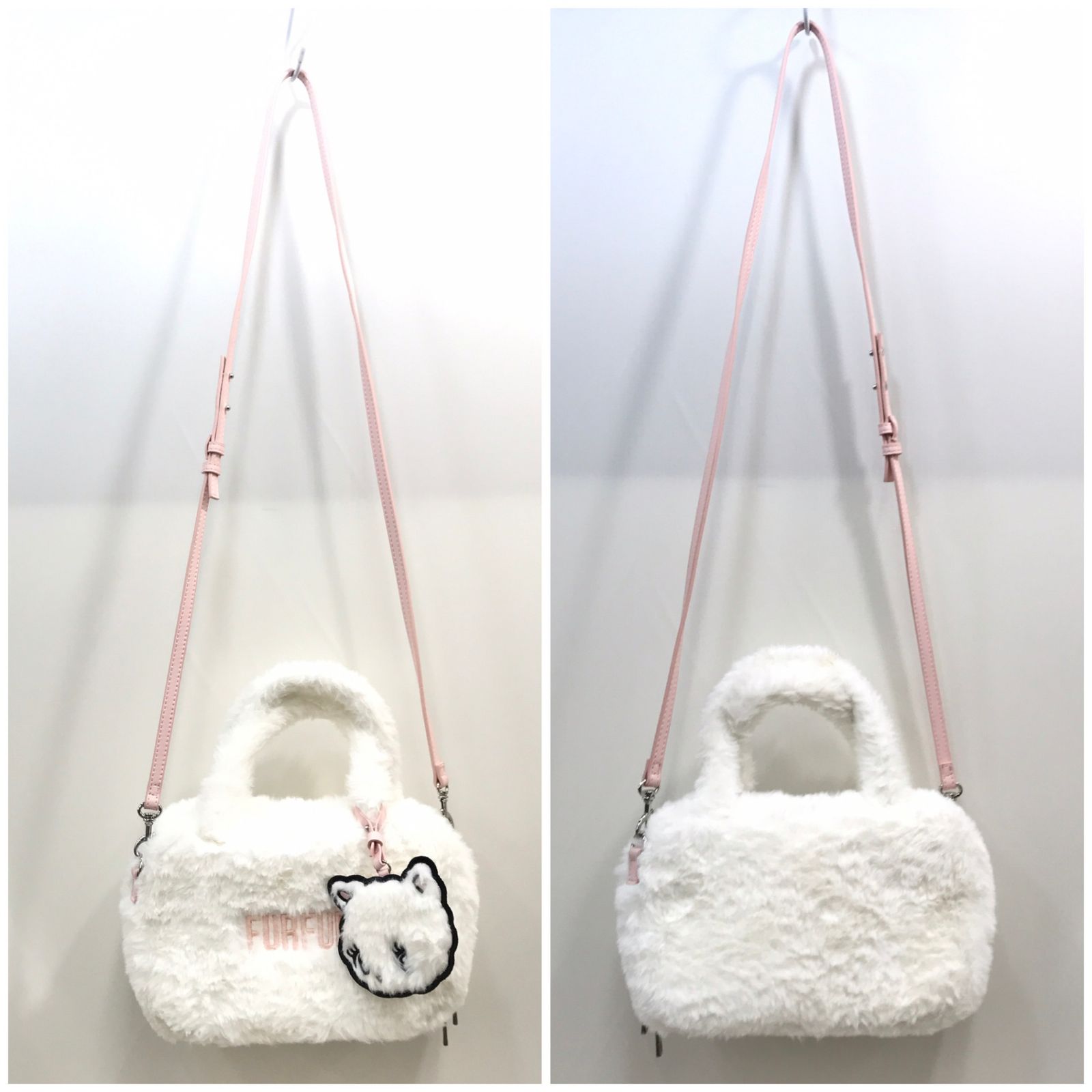 FURFUR×foxy ミラー付きエコファースクエアボストンバッグ ホワイト 