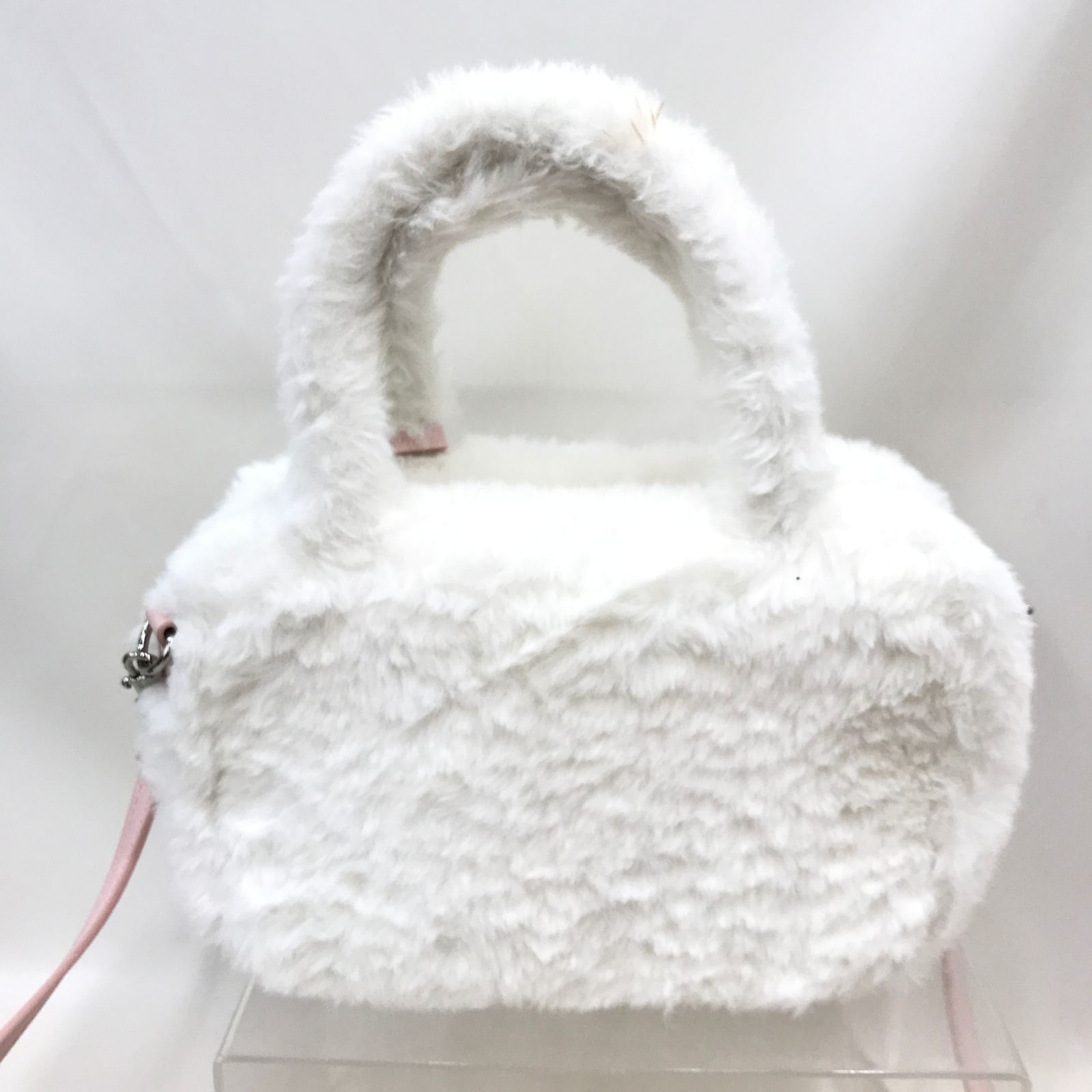 FURFUR×foxy ミラー付きエコファースクエアボストンバッグ ホワイト 
