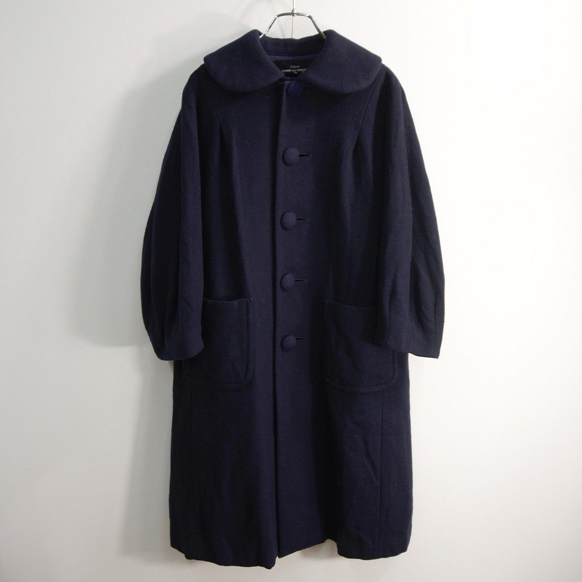 美品】tricot COMME des GARCONS【丸襟 ウール コート】M ネイビー