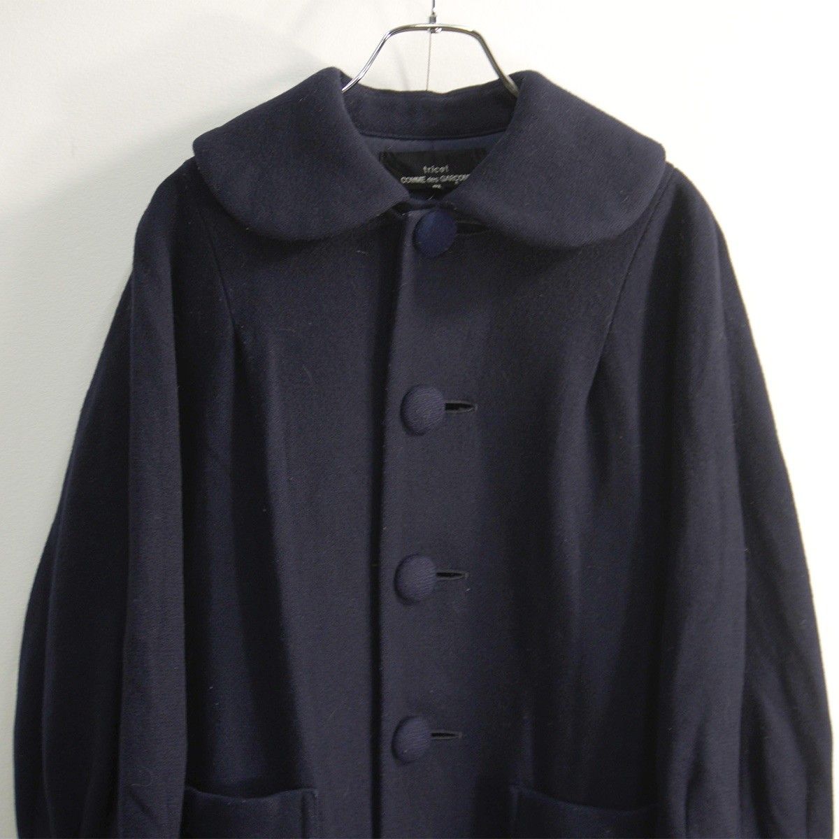 美品】tricot COMME des GARCONS【丸襟 ウール コート】M ネイビー