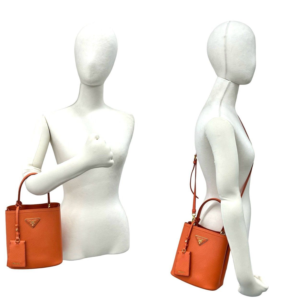 ほぼ未使用 PRADA プラダ パニエ 三角ロゴ プレート 金具 サフィアーノ